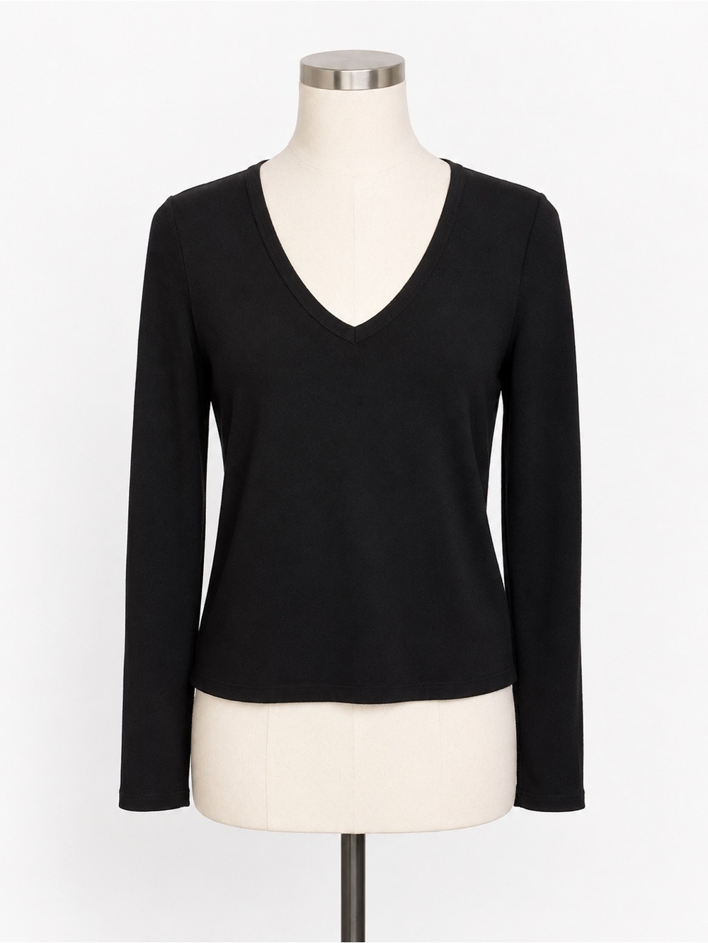 Madewell '90s V-Neck Long-Sleeve Tee in Compact Cotton women’s XS Jet Black NWT